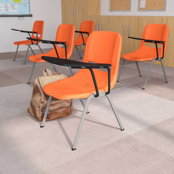 Flash Furniture Orange Ergonomic Shell Chair with Left Handed Flip-Up Tablet Arm RUT-EO1-OR-LTAB-GG - main